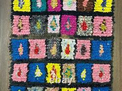 2x6 Feet Moroccan Colorful Grid Runner Rug, Boucherouite Small Rug Runner