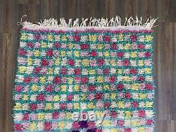 4x9 Vintage Moroccan Grid Area Rug, Colorful Squire Berber Handmade Area Rug