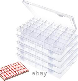 5Pack 36 Grids Clear Plastic Organizer Box with Adjustable Dividers Storage