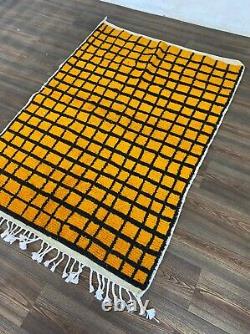 5x4 Feet Moroccan Grid Berber Area Rug, Unique Tribal Azilal Carpet Rug