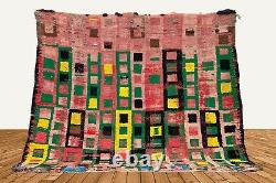 5x6 Feet Vintage Moroccan Grid Area Rug, Berber Cotton Handmade Rug