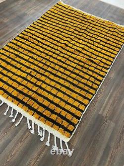 5x7 Moroccan Yellow and Black Grid Boho Rug, Unique Stunning Tribal Floor Rug