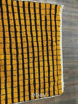 5x7 Moroccan Yellow and Black Grid Boho Rug, Unique Stunning Tribal Floor Rug