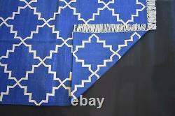 5x8 Feet Blue Cotton Flat weave Area Rug Home Decor Floor Carpet Dhurrie DN-416