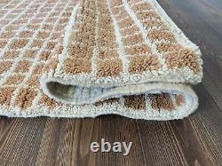 6x4 Feet Handwoven Grid Boho Area Rug, Moroccan Cream Carpet Area Rug