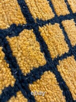 6x4 Feet Yellow and Black Grid Rug, Wool Woven Moroccan Carpet Boho Area Rug