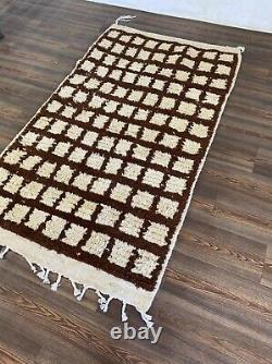 7x4 Feet Berber Moroccan Grid Area Rug, Hand Knotted Carpet Boho Rug