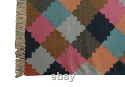 Cotton Rug Handmade Living Room Reversible Colorful Kilim Carpet 240x300 Cm Rug