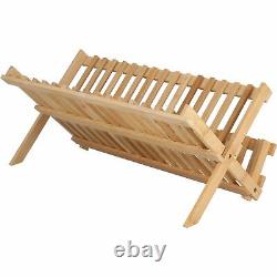 Drainer Rack 16 Grid 2 Tier Eco Friendly Bamboo Dish Rack For Kitchen For
