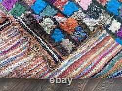 Grid Colorful Boucherouite Moroccan Rug, Vintage Hand Knotted Tribal Runner Rug