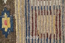 Handwoven Oriental Wool Carpet, Bold Geometric Shaggy Pile Rug 100x300cm
