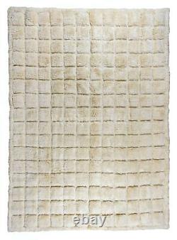 Home Decor Grid Pattern Tulu Rug, 100% Wool, Handmade Cream Checkered Carpet