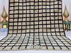 Moroccan Boujaad Handmade Rug 6'5x9'5 Berber grid Black Wool Tribal Area Carpet