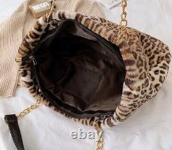 New Women Winter Fashion Faux Fur Messenger Tote Bag Grid Gray Shoulder Handbags