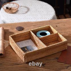 Rattan Basket Handwoven Nature 3 Grids Hand Made Eco Friendly Home Décor NEW