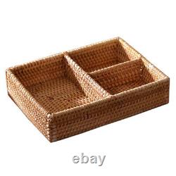 Rattan Basket Handwoven Nature 3 Grids Hand Made Eco Friendly Home Décor NEW