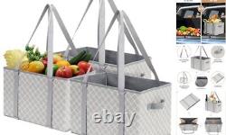 STORAGE MANIAC Reusable Grocery Bags, Foldable Heavy Duty Reusable Gray Grid