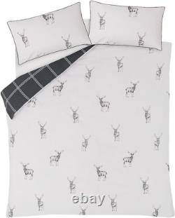 Sleepdown Stag Brushed Cotton Grid Reversible Piped Edged Thermal Warm Cosy Soft