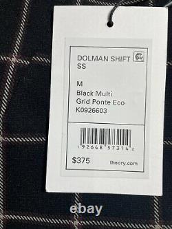 Theory Dolman Shift Short Sleeve Women's Dress M Black Grid Ponte Eco Knit $375