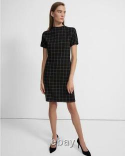 Theory Dolman Shift Short Sleeve Women's Dress S Black Grid Ponte Eco Knit $375