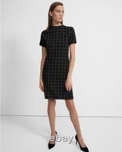Theory Dolman Shift Short Sleeve Womens Dress XL Black Grid Ponte Eco Knit $375
