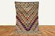 4x9 Vintage Marocain Grid Area Rug, Colorful Squire Berber Handmade Area Rug