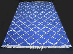 5x8 Pieds Bleu Coton Tissage Plat Zone Rug Maison Décor Tapis Dhurrie Dn-416