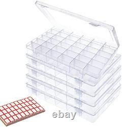 Boîte de rangement en plastique transparent avec 36 compartiments et séparateurs ajustables - Lot de 5