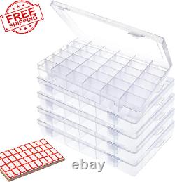 Boîte de rangement en plastique transparent avec 36 compartiments et séparateurs ajustables, pack de 5