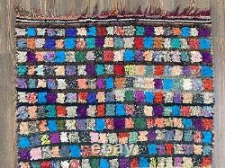 Grid Colorful Boucherouite Rug Marocain, Rug Tribal À La Main Vintage