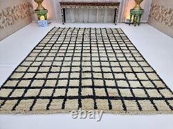 Moroccain Boujaad Handmade Rug 6'5x9'5 Grille Berbère Black Wool Tribal Area Carpet